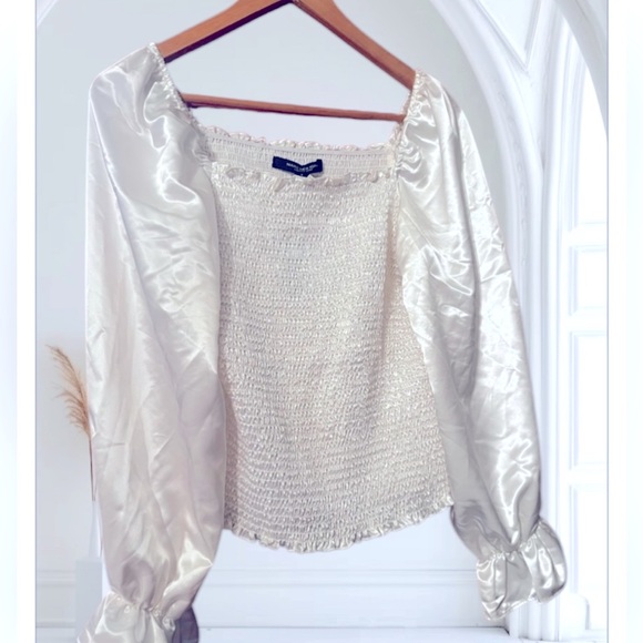 Marc New York Andrew Marc Puff Sleeve Square Neck Shirred Blouse Sz S Women - Picture 7 of 8